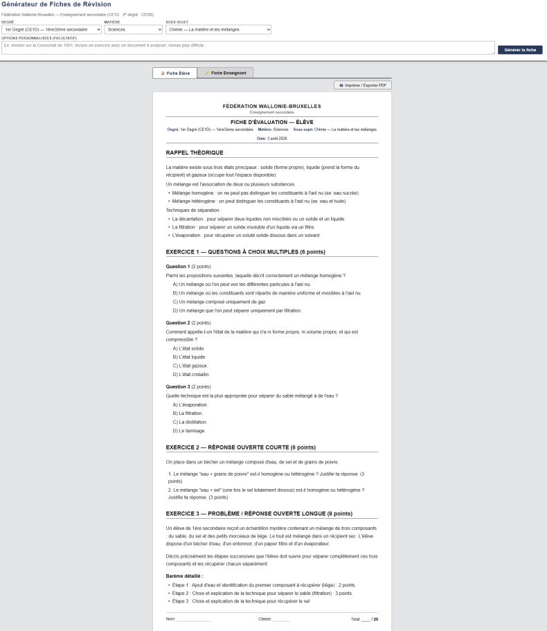 Revision Sheets Generator